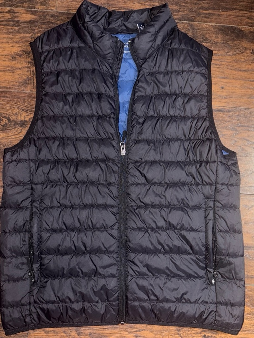 Club Room Black Quilted Puffer Vest with Blue Lining